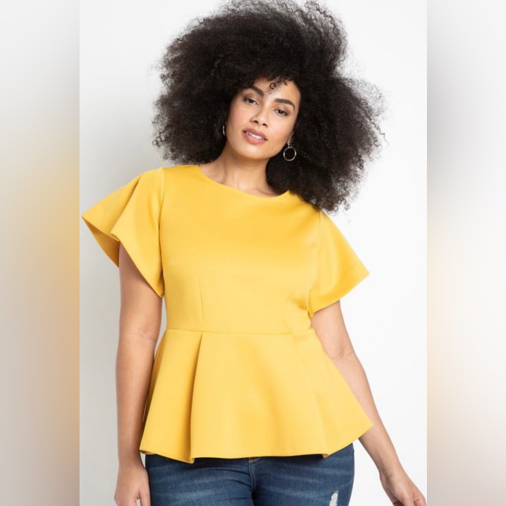 Eloquii Flare Sleeve Peplum Top in Yellow